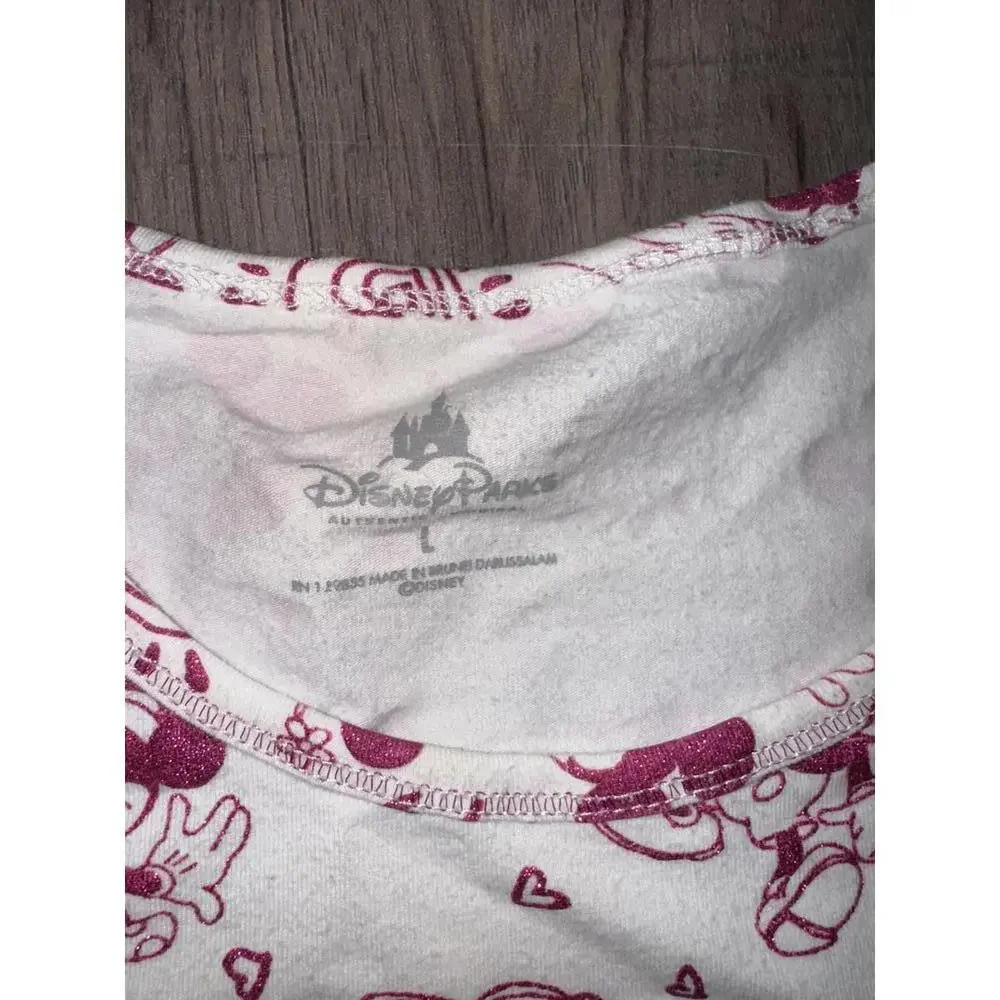 Girls Disney Parks Mickey Minnie Glitter Long Sleeve Shirt Pink Size Large Heart